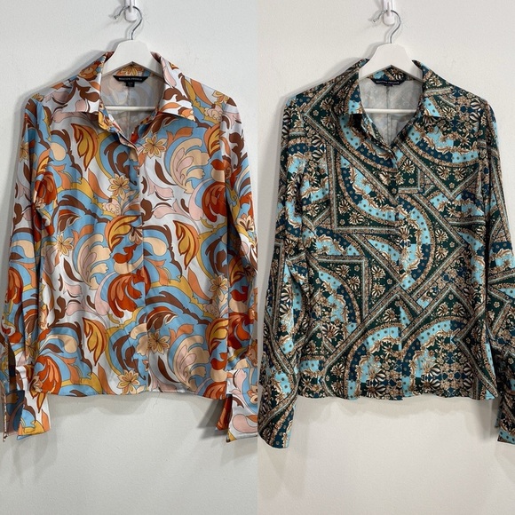 Boston Proper Hippie Boho Button Down Top Business Casual Size 6 Lot of 2 - Picture 1 of 14